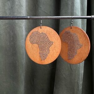 Wooden Africa Map Earrings with Silver Studs